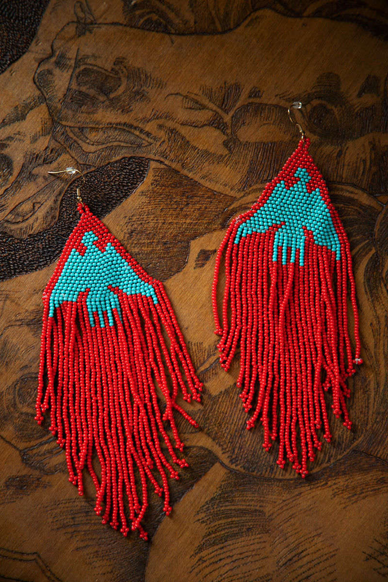Red Thunderbird Beaded Earrings 