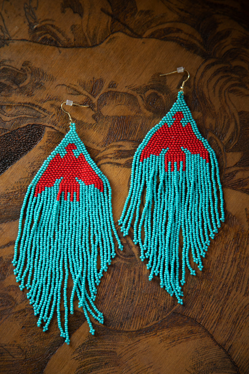 Turq/Red Thunderbird Beaded Earrings 