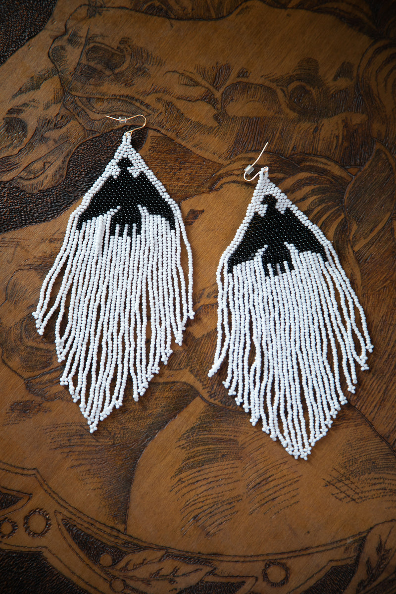 White Thunderbird Beaded Earrings 